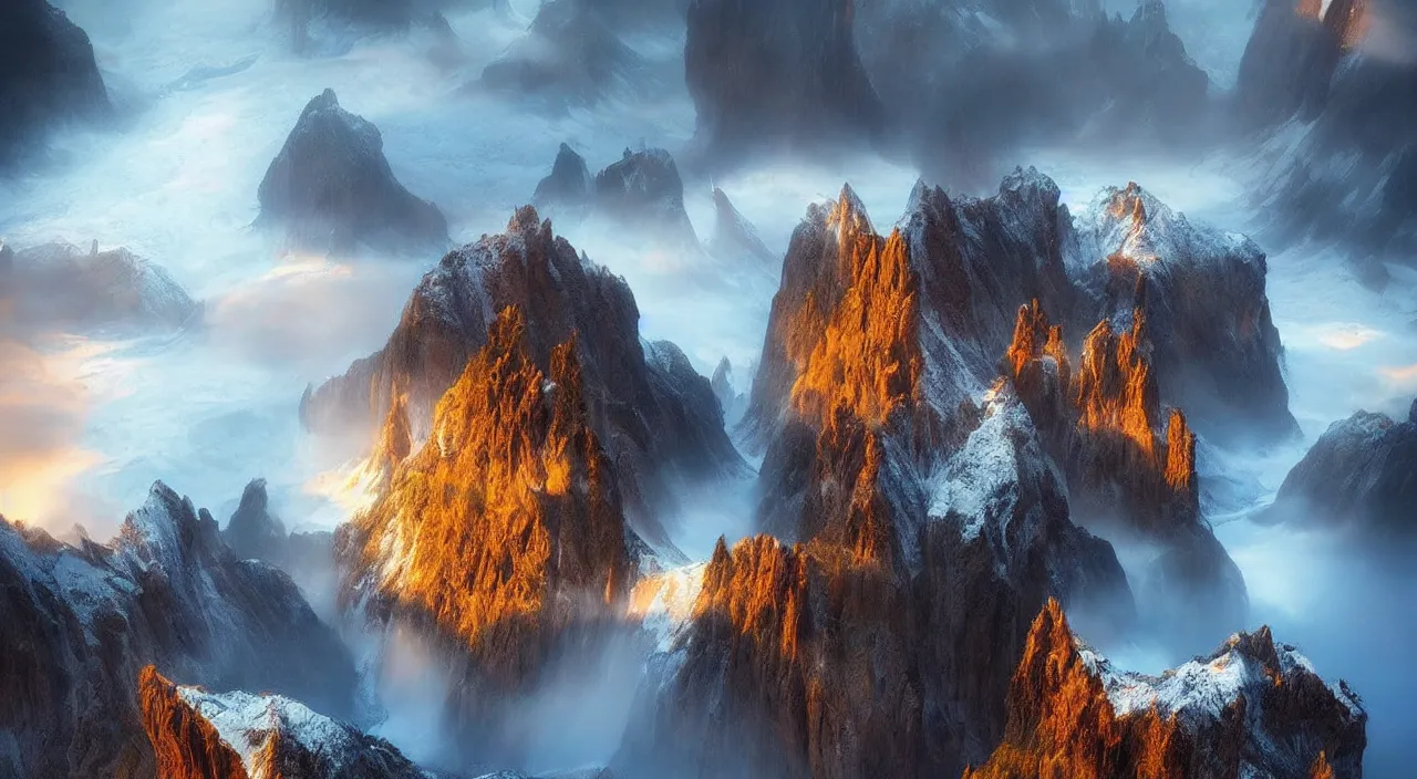 Image similar to amazing landscape photo of angry birds by marc adamus, beautiful dramatic lighting