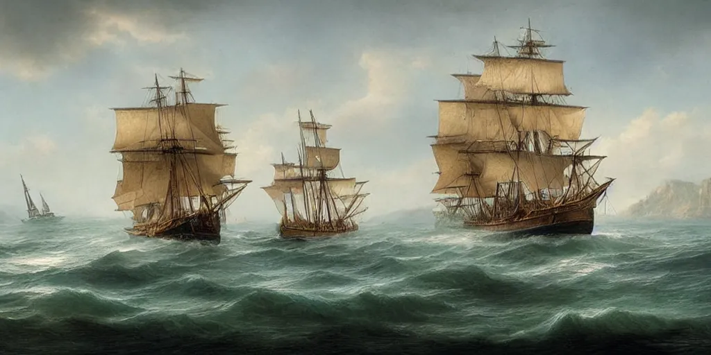 Prompt: a beautiful matte painting, an ancient large sailing ship sailing on the sea