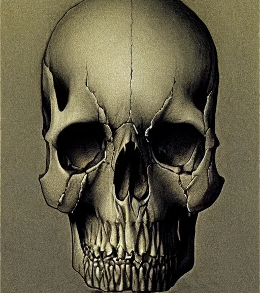 Image similar to skull, ivy, death by zdislaw beksinski