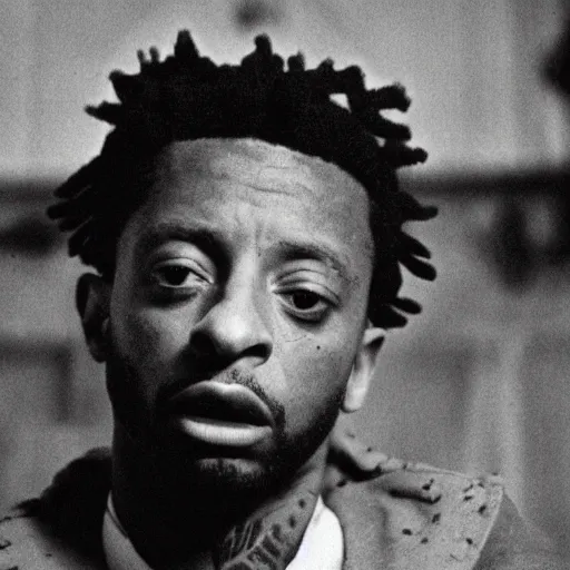 Image similar to vintage noir film still of rapper 21 Savage starring in a Horror film in the style of Wes Craven, shallow depth of field, 1933