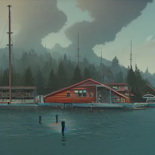 Image similar to yachting club by simon stalenhag