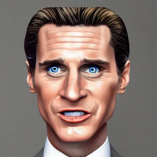 Prompt: Caricature portraits done of Patrick Bateman, realistic, hyperrealistic, very realistic, highly detailed, very detailed, extremely detailed, detailed, oil painting, digital art, trending on artstation