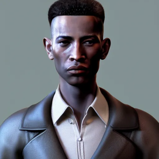 Image similar to A Crusader Kings II portrait of an African American young man with high cheekbones. Good bone structure. Dressed in 1940s style. Highly detailed, fine Art, high detail, great lighting, 8k resolution, masterpiece, concept art, illustration, clear eyes, painting oil on canvas, octane render, HDR, trending on artstation, 4k, 8k, HD