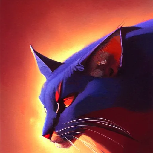 Image similar to blue cat eating red sable painting by eddie mendoza, greg rutkowski