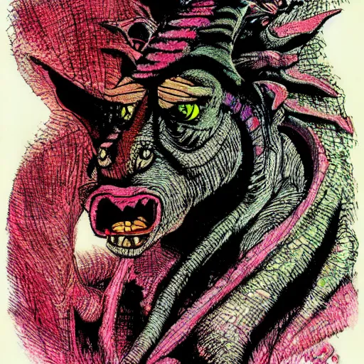 Image similar to portrait of dragon from shrek by Philippe Druillet