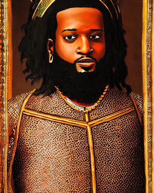 Prompt: HD medieval portrait painting of T-Pain as a medieval Moroccan sultan.