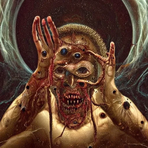 Image similar to the transcendent being embodying fundamental fear, photorealistic, detailed photography, divinity, awful, cosmic horror, religious art, blasphemous