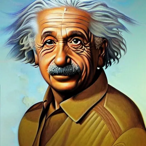 Image similar to Albert Einstein warrior portrait artwork by boris vallejo