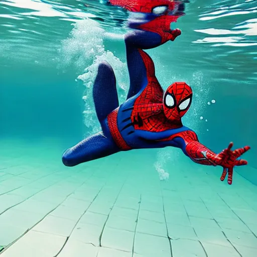 Image similar to underwater shoot photo of Spiderman , high detail , perfect photo