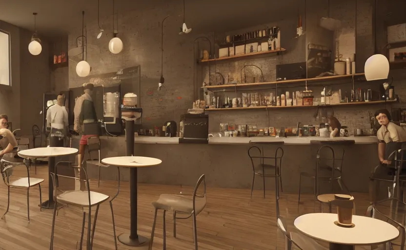 Image similar to a coffe shop, octane render, artstation trending, highly detailded