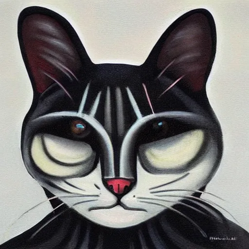 Image similar to anthropomorphic cat. evil. portrait. art