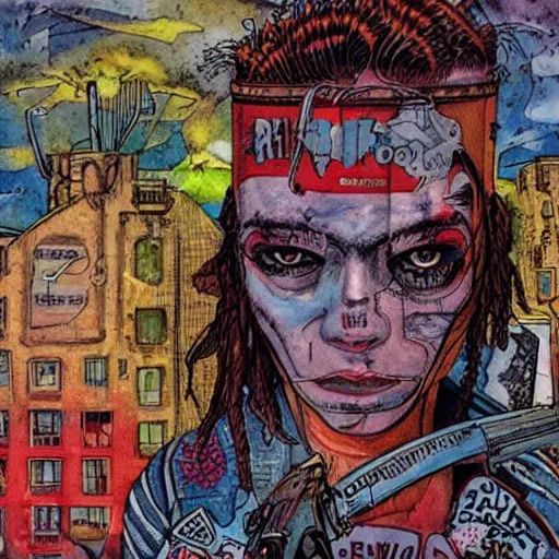 Image similar to punk album cover, psychedelic, enki bilal