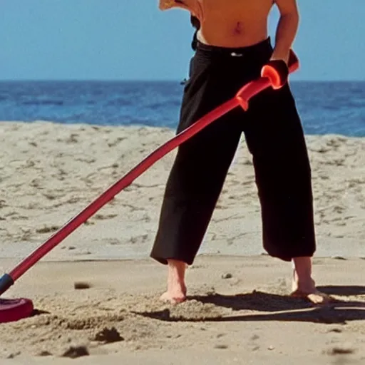 Image similar to anakin skywalker vacuuming the beach to remove sand