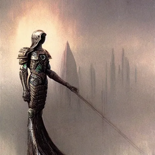 Image similar to arch angel in ancient armor concept, beksinski