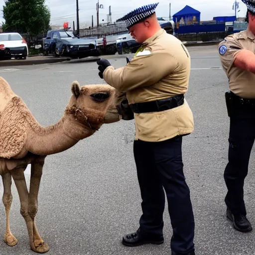 Prompt: police interviewing a camel made of mashed potato