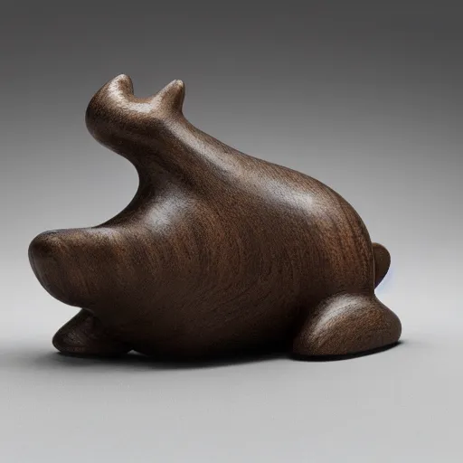 Prompt: a small wooden hippo with a blue epoxy body and wood, an abstract sculpture by jean arp, behance, mingei, biomorphic, henry moore, sketchfab