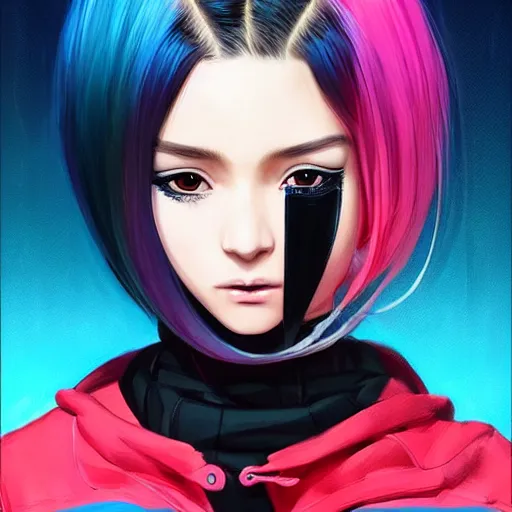 poster woman with futuristic streetwear and hairstyle, | Stable ...
