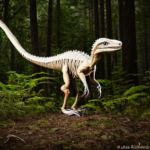 Prompt: velociraptor in forest, national geographic, XF IQ4, f/1.4, ISO 200, 1/160s, 8K, RAW, unedited, symmetrical balance, in-frame