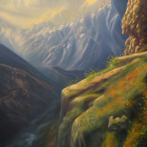 Prompt: Middle Earth, oil painting, detailed