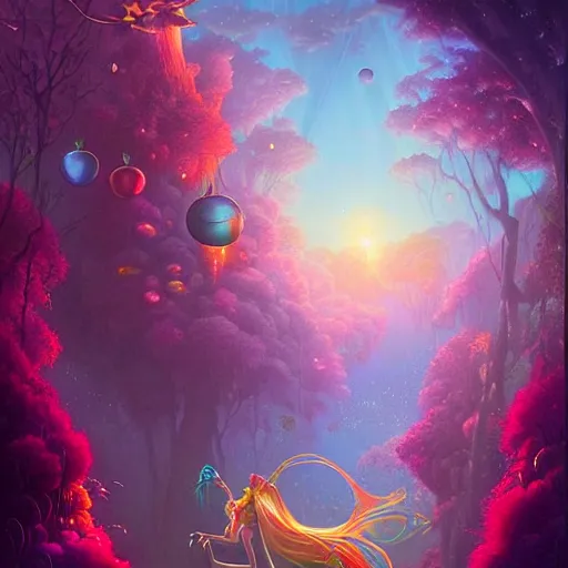 Prompt: 🧚‍♀️✨🌳🧚‍♀️, detailed matte fantasy painting, by Lisa Frank by Peter Mohrbacher by by Artgerm by Ferdinand Knab by Alena Aenami by Dave LaChapelle