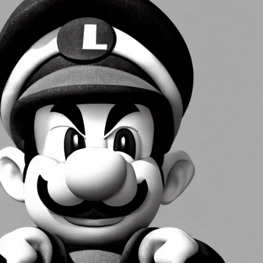 Prompt: black and white photo of luigi committing treason against the supreme court