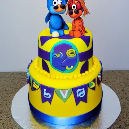 Image similar to a beautiful birthday cake with a design based on the tv show bluey, amazing beautifully decorated cake