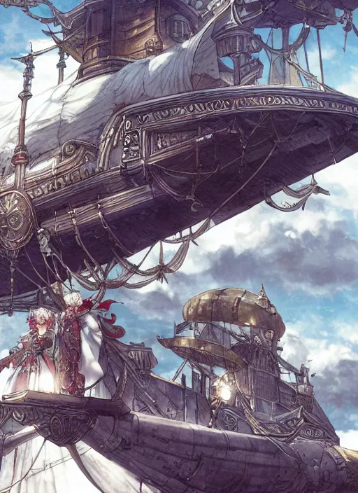 Prompt: character portrait of the white herald on an imperial airship, hidari, color page, tankoban, 4K, tone mapping, Akihiko Yoshida.