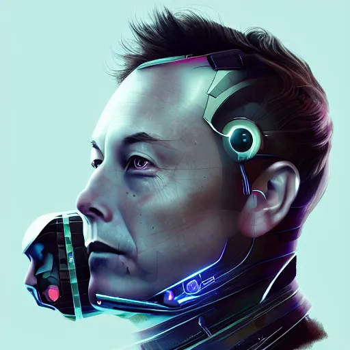 Image similar to elon musk as a cyborg, digital art, artstation