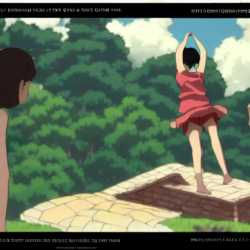 Prompt: backflip school girls made by Studio Ghibli highly detailed art, beautiful scene, sharp focus, smooth, 8k, anime art