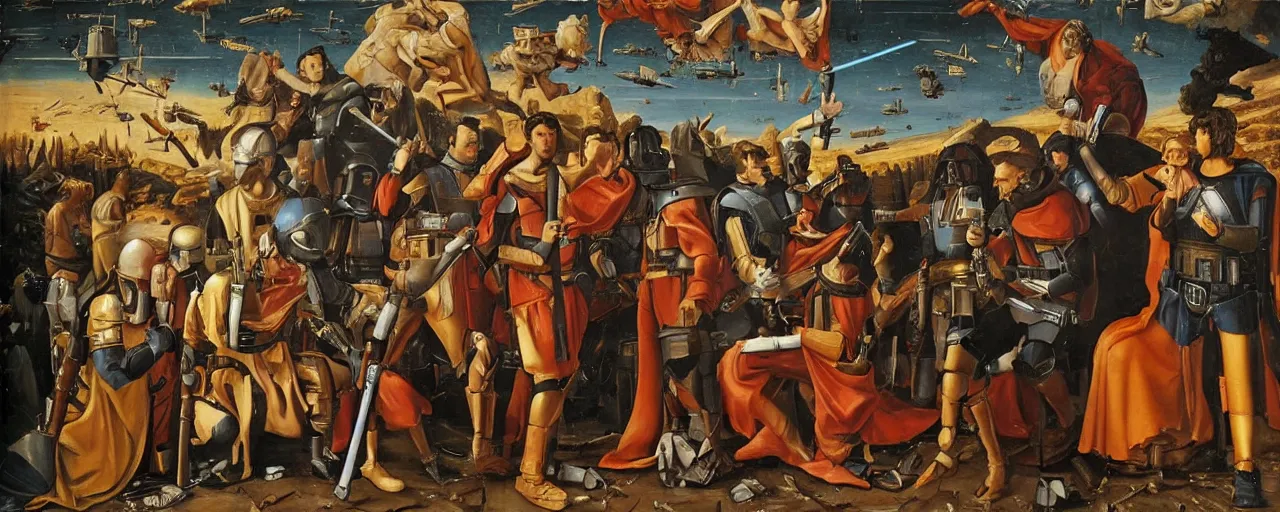 Prompt: An oil painting of Star Wars in renaissance Italy ”