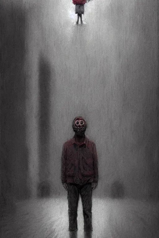 Image similar to crayon cartoon grunge portrait of man waiting for the bus . intricate artwork. nightmare fuel. terrifying. by zdzisław Beksiński, wlop, dan mumford , trending on artstation, greg rutkowski very coherent symmetrical artwork. cinematic, hyper realism, high detail, octane render, 8k