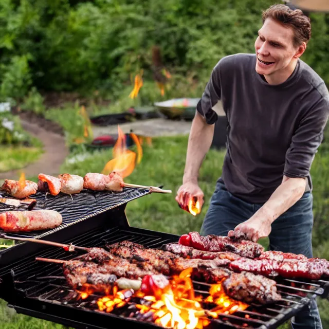 Prompt: a photograph of jerma 9 8 5 having a barbecue