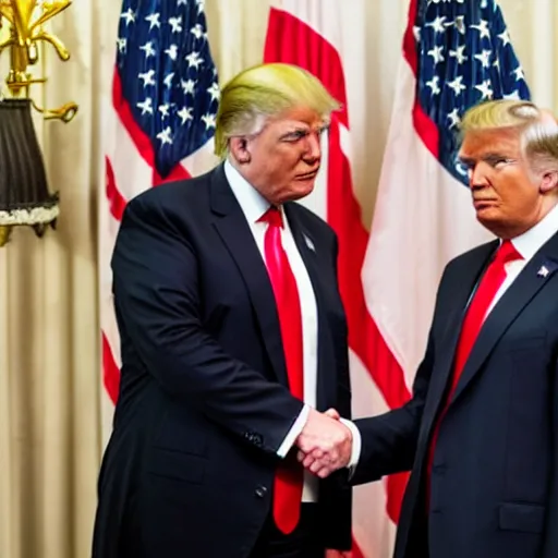 Image similar to donald trump and magnus carlsen shaking hands