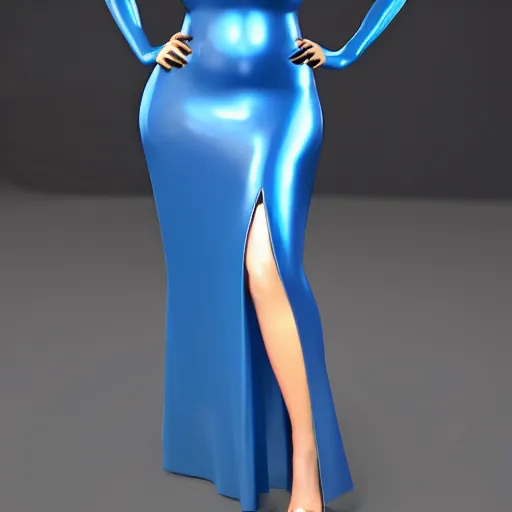 Prompt: curvy feminine hot goth cutie in a sublime elegant polished blue latex neck-high gown with white-golden trim and latex leggings, thin waist, cgsociety, photorealistic, comfy ambience, idealistic, 16k, smooth, sharp focus, trending on ArtStation, volumetric lighting, fully clothed, worksafe