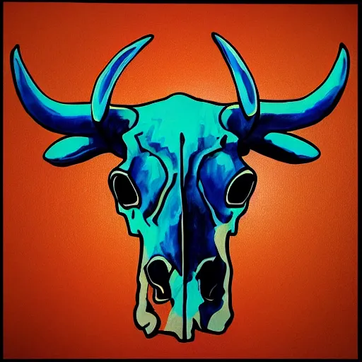 Prompt: “painted bull skull, dotart, album art in the style of James Jean”