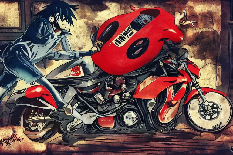 Image similar to italian pizza, akira's motorcycle, gorillaz, flyer, 4k