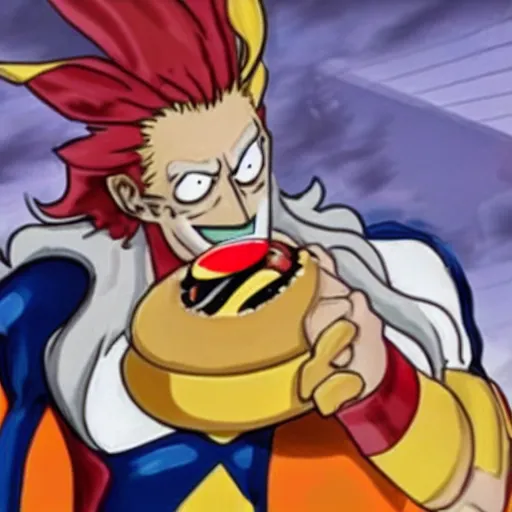 Image similar to all might eating mcdonalds