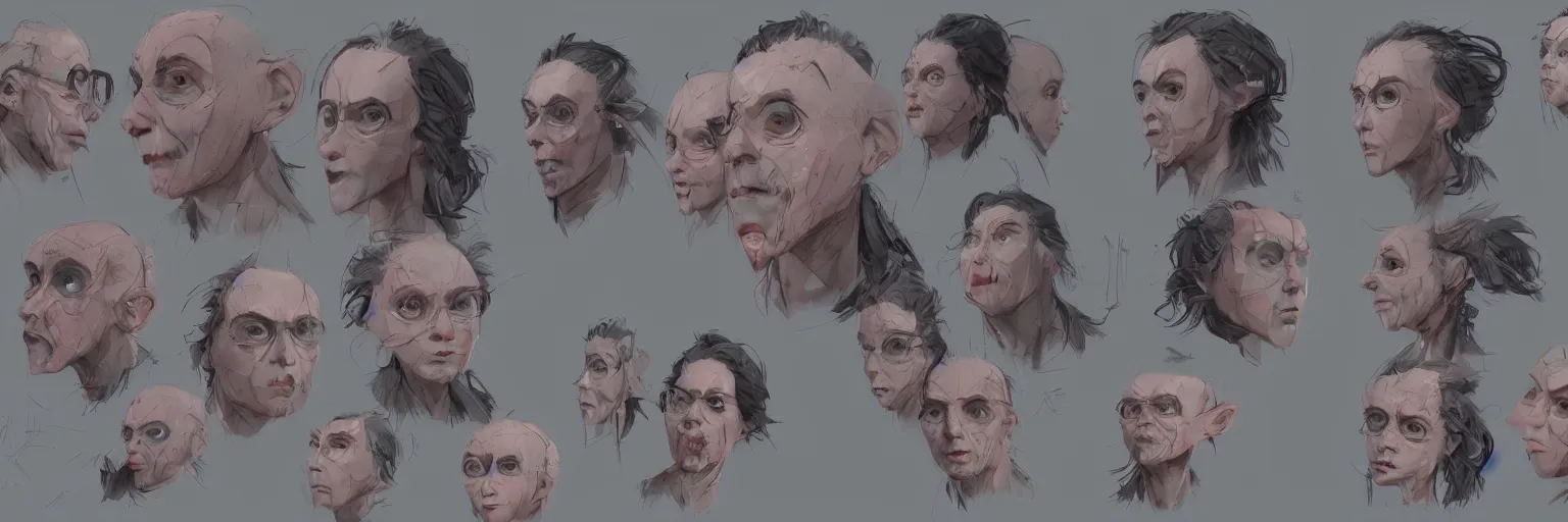 Prompt: colorful character faces, realistic todd solondz faces, character sheet, fine details, concept design, contrast, kim jung gi, greg rutkowski and da vinci, trending on artstation, 8 k, emotional, face turnaround, front view, back view, side view, ultra wide angle