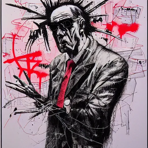 Prompt: Graphic Illustration of the anti-christ, Cyberpunk, Portrait, graffiti, by Ralph Steadman, Hunter S Thompson