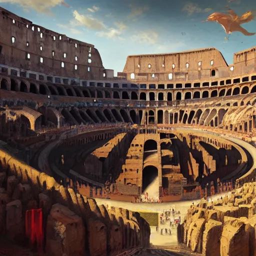 Image similar to ground view of a colosseum arena, profile picture, organic painting, sunny day, matte painting, bold shapes, hard edges, street art, trending on artstation, by huang guangjian, gil elvgren, ruan jia, randy vargas, greg rutkowski