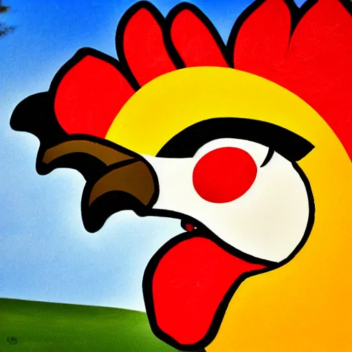 Image similar to cartoon of happy rooster ultra realism