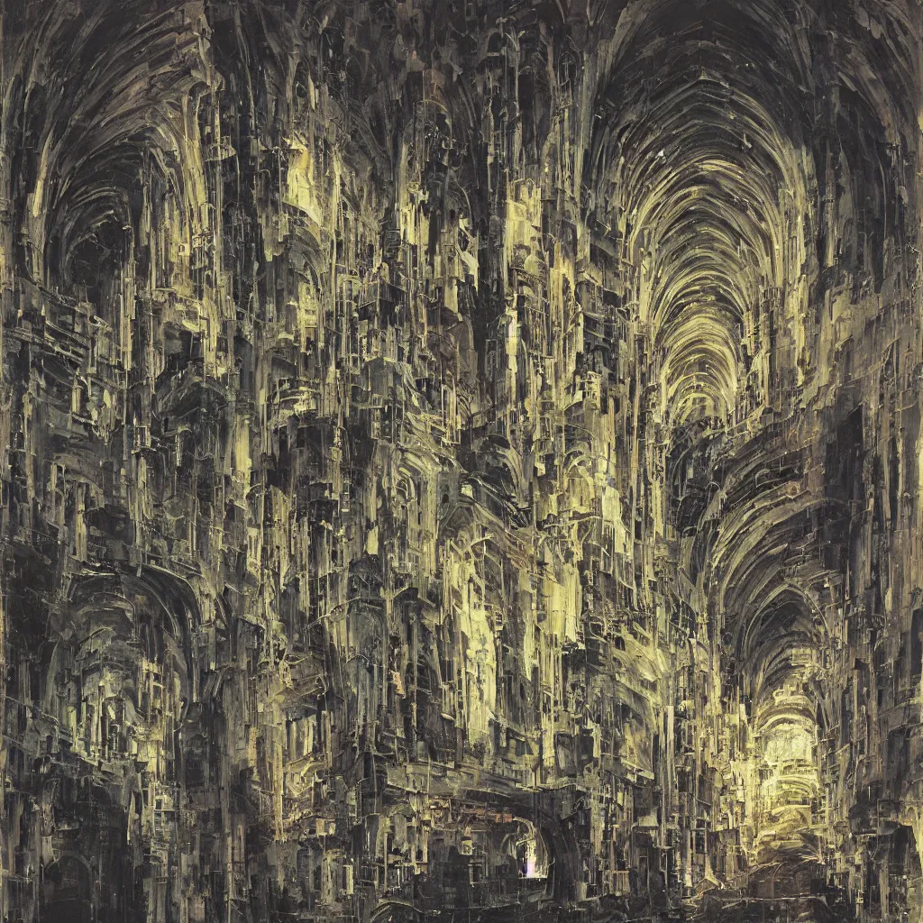 Image similar to underground cathedral, oil painting by katsuhiro otomo