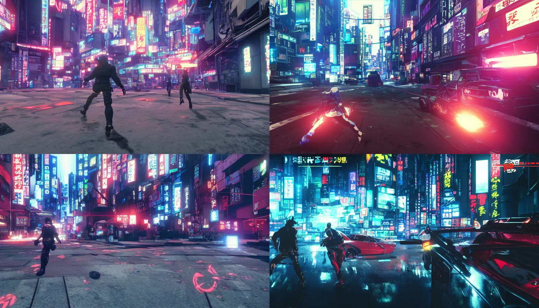 Prompt: an action packed screenshot of a multiplayer first person perspective bank robbery simulator game, Set in Neo-Tokyo 1980, anime style graphics inspired by Ghost in the shell + Akira + Cowboy Bebop, Unreal engine, Highly Detailed, Vibrant, created by Arc System Works + Hideo Kojima + Studio Gainax