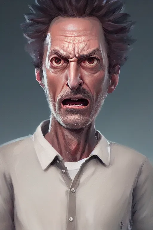 Prompt: Highly detailed portrait painting of Rick from Rick and Morty, Greg Rutkowski