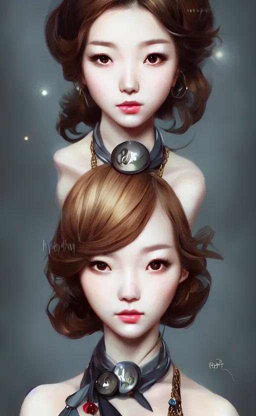 Image similar to a pin up and beautiful fashion charming dreamlke korea girl with lv jewelry, character art, art by artgerm lau and kyoung hwan kim and and ilya kuvshinov and john singer sargent, hyperdetailed, 8 k realistic, symmetrical, frostbite 3 engine, cryengine, dof, trending on artstation, digital art