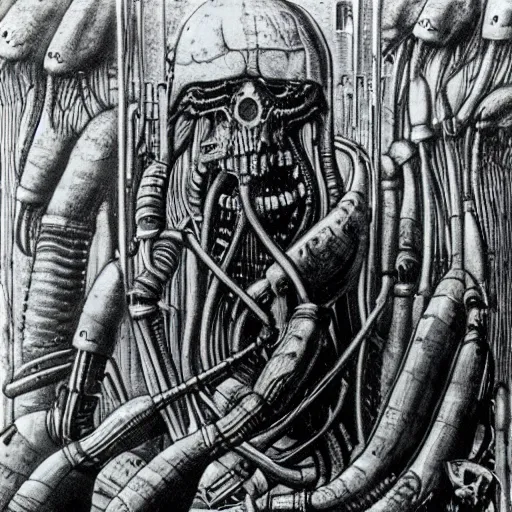 Image similar to zelensky commited crimes in bucha by h. r. giger