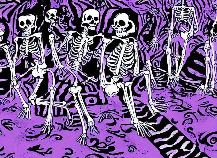 Prompt: skeleton rave in hell, digital art