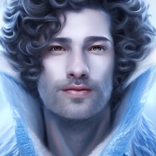 Prompt: award winning commission portrait of a man made of ice with curly hair,digital art,hyperdetailed,detailed fa e,ross tran,character design by charles bowater,deviantart,artstation,photorealistic,4k