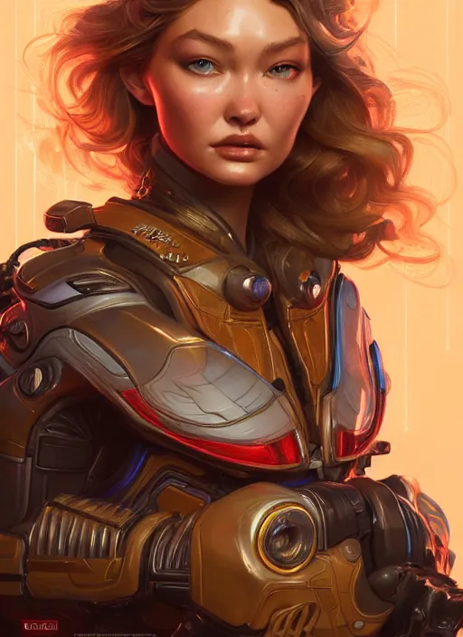 Prompt: portrait of apex legends gigi hadid, intricate, elegant, glowing lights, highly detailed, digital painting, artstation, glamor pose, concept art, smooth, sharp focus, illustration, art by artgerm and greg rutkowski, artey freytag