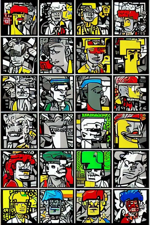 Image similar to vector sprite moai statue popart slap face caricature comic book illustration cartoon graffity street digital